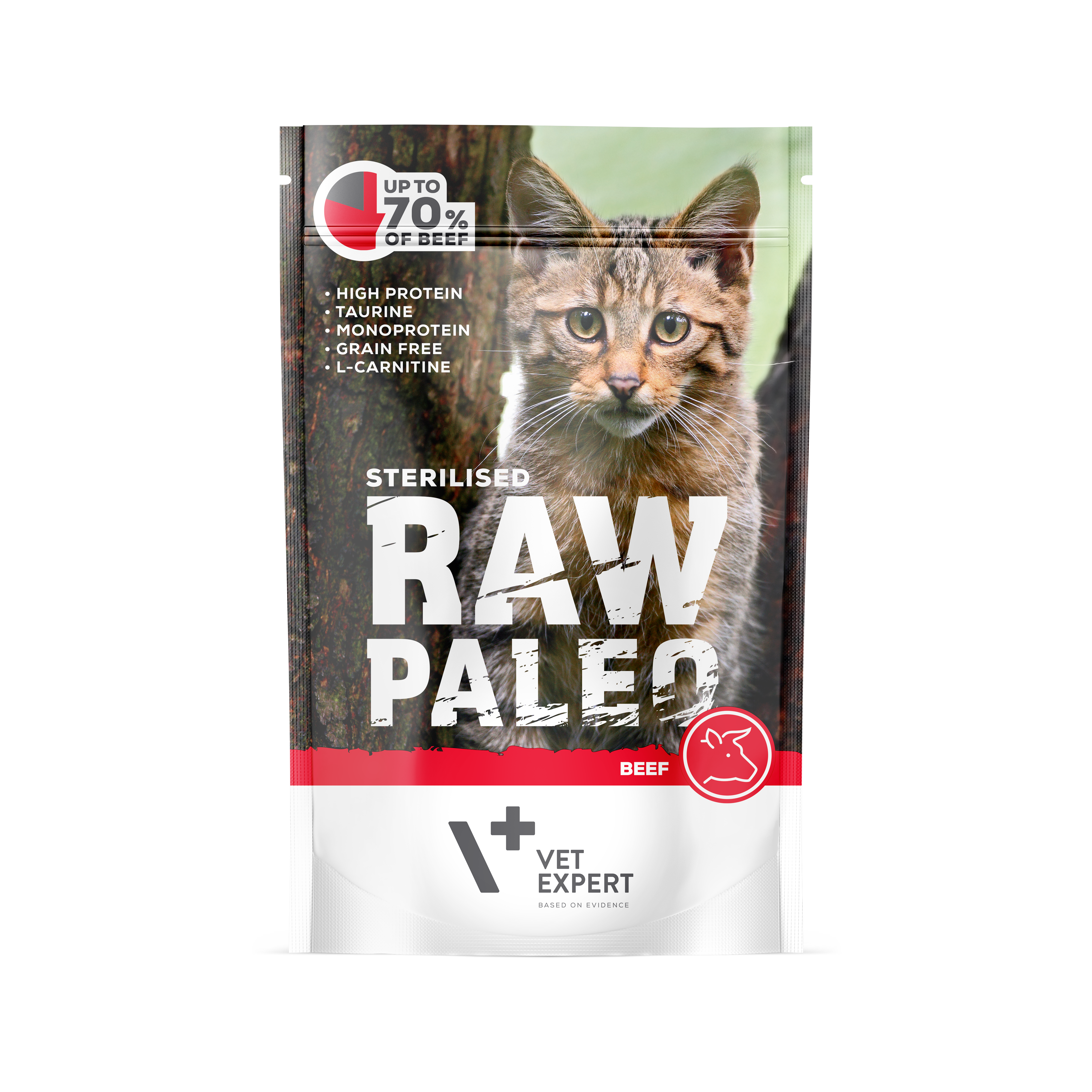VetExpert Raw Paleo Sterilised Rind - Nassfutter für kastrierte Katzen Premium getreidefreies Katzenfutter, Alleinfuttermittel, Trockenfutter, Nassfutter, Katzenbedarf, Katzennahrung, Katzenernährung